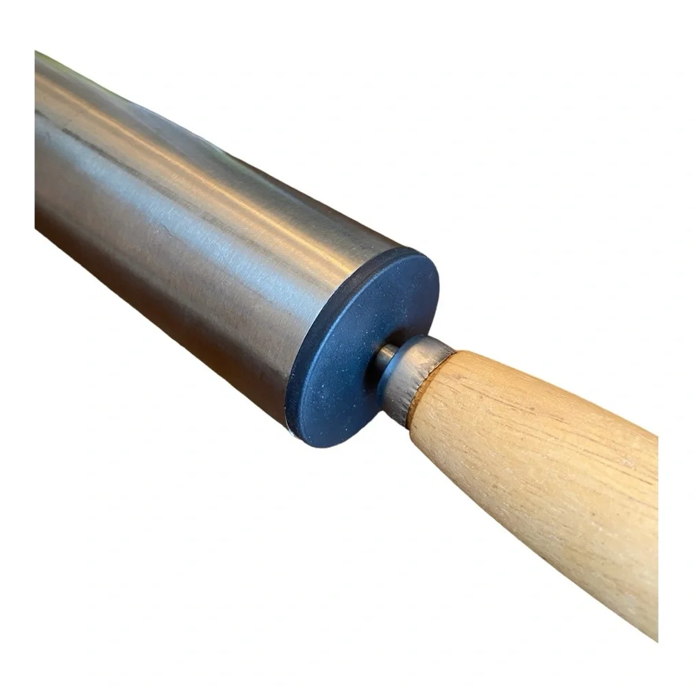Stainless Steel rolling pin with wooden handles 19.25” x 6.5” VGUC